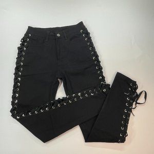 Lace Up Side Black Jeans Size L
